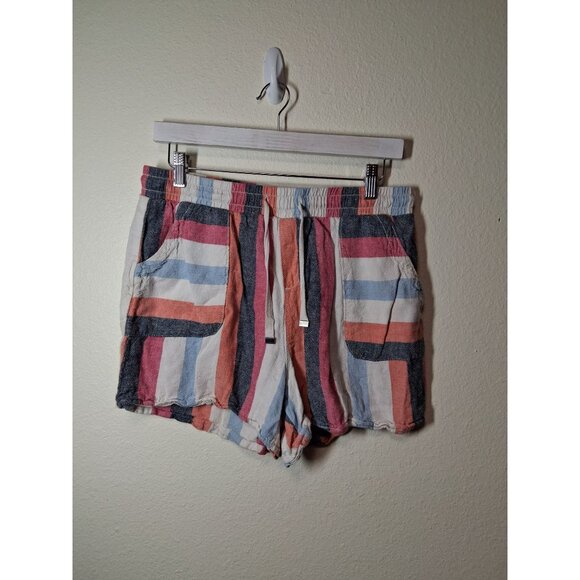 Time & Tru Linen Shorts Y2K Boho Summer Casual Stripes Multicolor Size Small - Picture 1 of 4